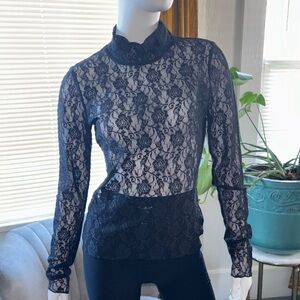 Urban Outfitters Black Lace Mock Neck Long Sleeve Top
